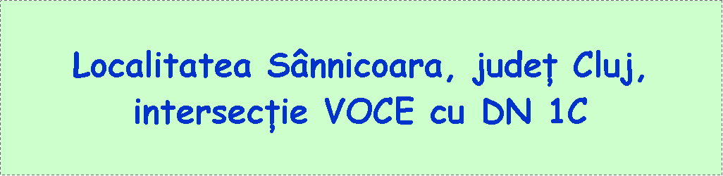 Casetă text: Localitatea Sânnicoara, județ Cluj, intersecție VOCE cu DN 1C